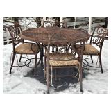 D - Wrought Iron Round Patio Table with 4 Cushioned Chairs