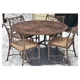 D - Wrought Iron Round Patio Table with 4 Cushioned Chairs