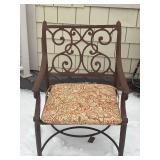 D - Wrought Iron Round Patio Table with 4 Cushioned Chairs