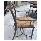 D - Wrought Iron Round Patio Table with 4 Cushioned Chairs