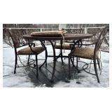 D - Wrought Iron Round Patio Table with 4 Cushioned Chairs