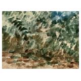 LL - Vintage Landscape Print - Trees by Water with House, Gold Frame