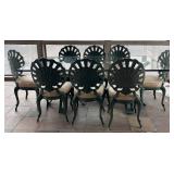 LLP - Teal Sunburst Patio Dining Set with Glass Table - 8 Cushioned Chairs