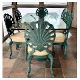 LLP - Teal Sunburst Patio Dining Set with Glass Table - 8 Cushioned Chairs