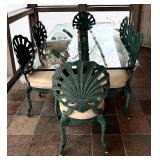 LLP - Teal Sunburst Patio Dining Set with Glass Table - 8 Cushioned Chairs