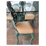 LLP - Teal Sunburst Patio Dining Set with Glass Table - 8 Cushioned Chairs