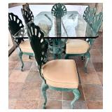 LLP - Teal Sunburst Patio Dining Set with Glass Table - 8 Cushioned Chairs