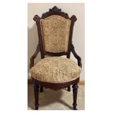 LL - Antique Victorian East Lake Walnut Parlor Armchair - Floral Tapestry Upholstery