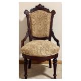 LL - Antique Victorian East Lake Walnut Parlor Armchair - Floral Tapestry Upholstery