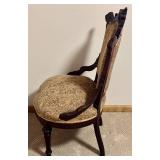 LL - Antique Victorian East Lake Walnut Parlor Armchair - Floral Tapestry Upholstery