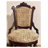 LL - Antique Victorian East Lake Walnut Parlor Armchair - Floral Tapestry Upholstery