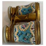DR - LEMAIRE FT PARIS Opera Glasses - Antique French, Floral Enamel, Mother-of-Pearl Eyepieces