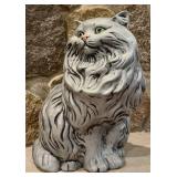 Ll - Vintage Ceramic Cat Figurine - White & Black Stripes