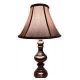 LBR - Table Lamp - Bronze Turned Base, Beige Fabric Shade, 26 in Tall