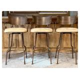 Ll - Three Bar Stools - Iron Frame with Beige Cushions