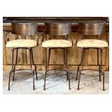 Ll - Three Bar Stools - Iron Frame with Beige Cushions