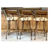 Ll - Three Bar Stools - Iron Frame with Beige Cushions