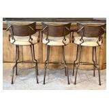 Ll - Three Bar Stools - Iron Frame with Beige Cushions
