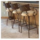 Ll - Three Bar Stools - Iron Frame with Beige Cushions