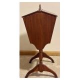 LL - Vintage Wooden Sewing Box on Pedestal Stand