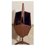 LL - Vintage Wooden Sewing Box on Pedestal Stand