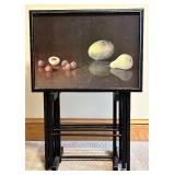 LBR - Artex Tables TV Trays - Vintage Folding Fruit-Print Nesting Tables