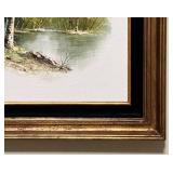 Birch Trees by Water - Framed Landscape Canvas