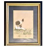 LL - Vintage Asian Watercolor Painting - Framed