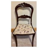 LL - Antique Carved Mahogany Chair with Floral Upholstery