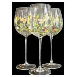 DR - Hand-Painted Butterfly & Floral Wine Glasses - Set of 3 - 9-1/2 Inches Tall