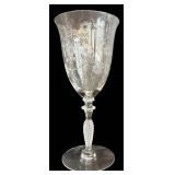 DR - Vintage Fostoria Arcady Etched Floral Glassware - 5 Goblets, 11 Champagne Coupes, 12 Plates, 7 1/4 in tall