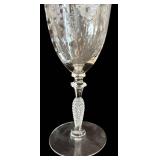 DR - Vintage Fostoria Arcady Etched Floral Glassware - 5 Goblets, 11 Champagne Coupes, 12 Plates, 7 1/4 in tall
