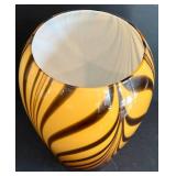 LR - Murano-Style Hand-Blown Glass Vase - Orange/Black Zebra Stripes, 10 in, Poland