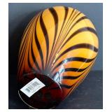 LR - Murano-Style Hand-Blown Glass Vase - Orange/Black Zebra Stripes, 10 in, Poland