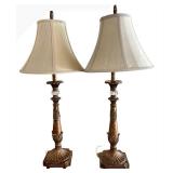 LR - Table Lamps - 34-Inch Gold-Tone Ornate Pair