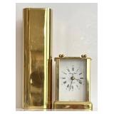 O - Smith Metal Arts Radius One Brass Floral Vase and Vintage London Clock Company Brass Clock
