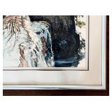 FR - Blaine Watercolor Waterfall Scene - Abstract Landscape, Framed