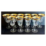 DR - Tiffin Franciscan Water Goblets - 10 Glasses, 1950s, Minton Pattern, Gold Rim