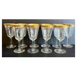 DR - Tiffin Franciscan Water Goblets - 10 Glasses, 1950s, Minton Pattern, Gold Rim
