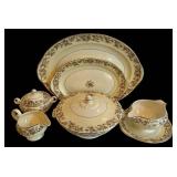 DR - Vintage Taylor Smith & Taylor China Floral Serving Set - 2 Platters, Sugar, Creamer, Gravy Boat, Casserole