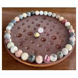 LR - Round Wooden Marble Game Board with Assorted Agate Marbles