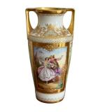 DR - Antique Dresden Porcelain Vase - Hand-Painted Die Tänzerin Camdore Scene - 8.5 in