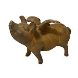 O - Vintage Cast Iron Flying Piggy Bank - Winged Pig
