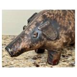 O - Vintage Leather Pig Sculpture - Vintage, Made in Spain