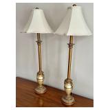DR - Table Lamps - Pair, 32-Inch Tall, Antique Brass