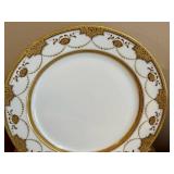 LR - Vintage M.E. & Co France Antique Porcelain Dinner Plates Set of 12, Gold Border