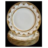 LR - Vintage M.E. & Co France Antique Porcelain Dinner Plates Set of 12, Gold Border