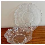LNDRY - New Martinsville Prelude Centerpiece Bowl & Matching Platter - Antique Clear Glass
