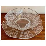 LNDRY - New Martinsville Prelude Centerpiece Bowl & Matching Platter - Antique Clear Glass