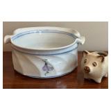 LR - Ceramic Bowl & Pig-Shaped Creamer - Blue & White Floral